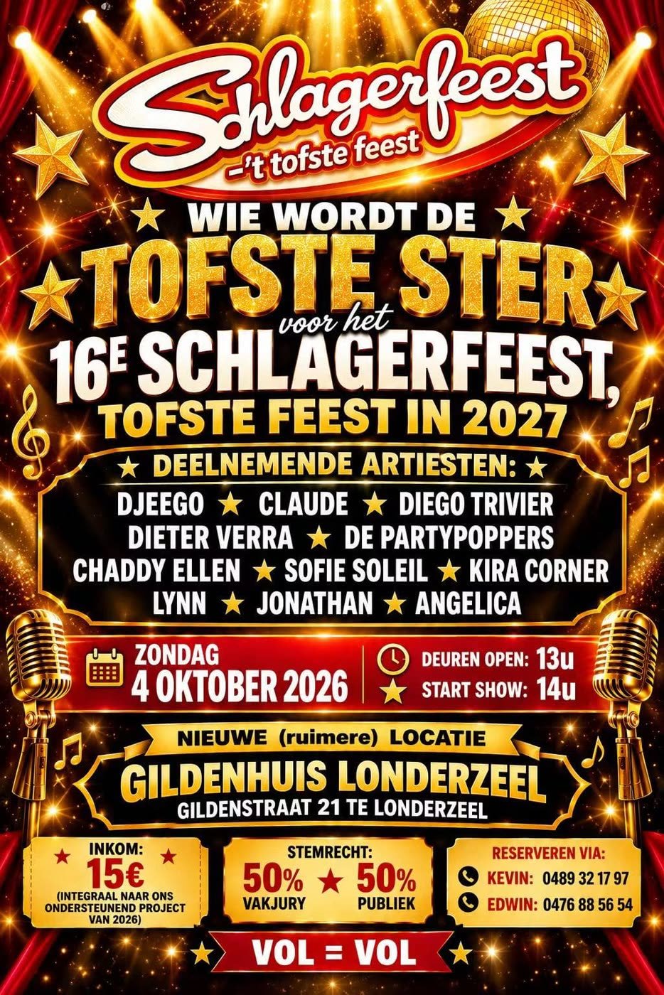 Affiche Schlagerfeest: wie wordt de Tofste Ster, 4 oktober 2026, Gildenhuis Londerzeel
