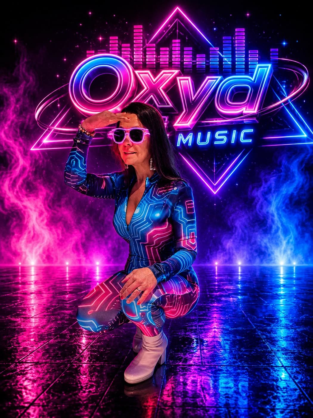 Angelica in neonpak voor het Oxyd Music-logo